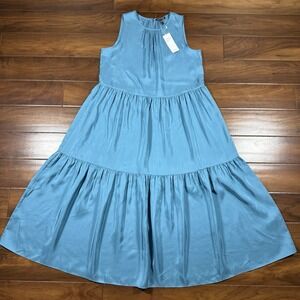 Eileen Fisher Women's Size Small River Blue Washed Silk Tiered Long Dress